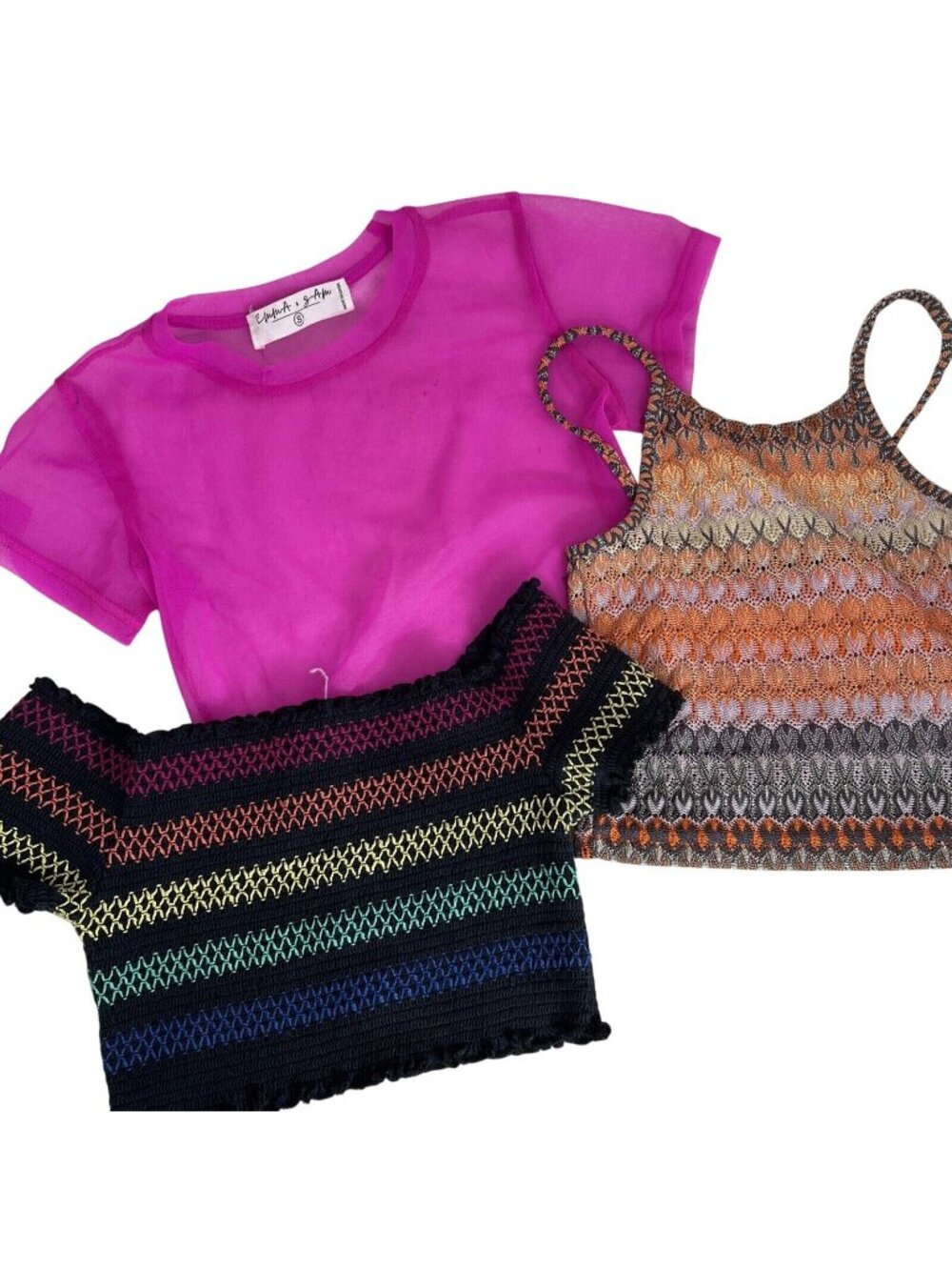 Set Of 3 Crop Tops: L.A. Hearts Striped Emma/Sam Sheer Purple Multicolor S